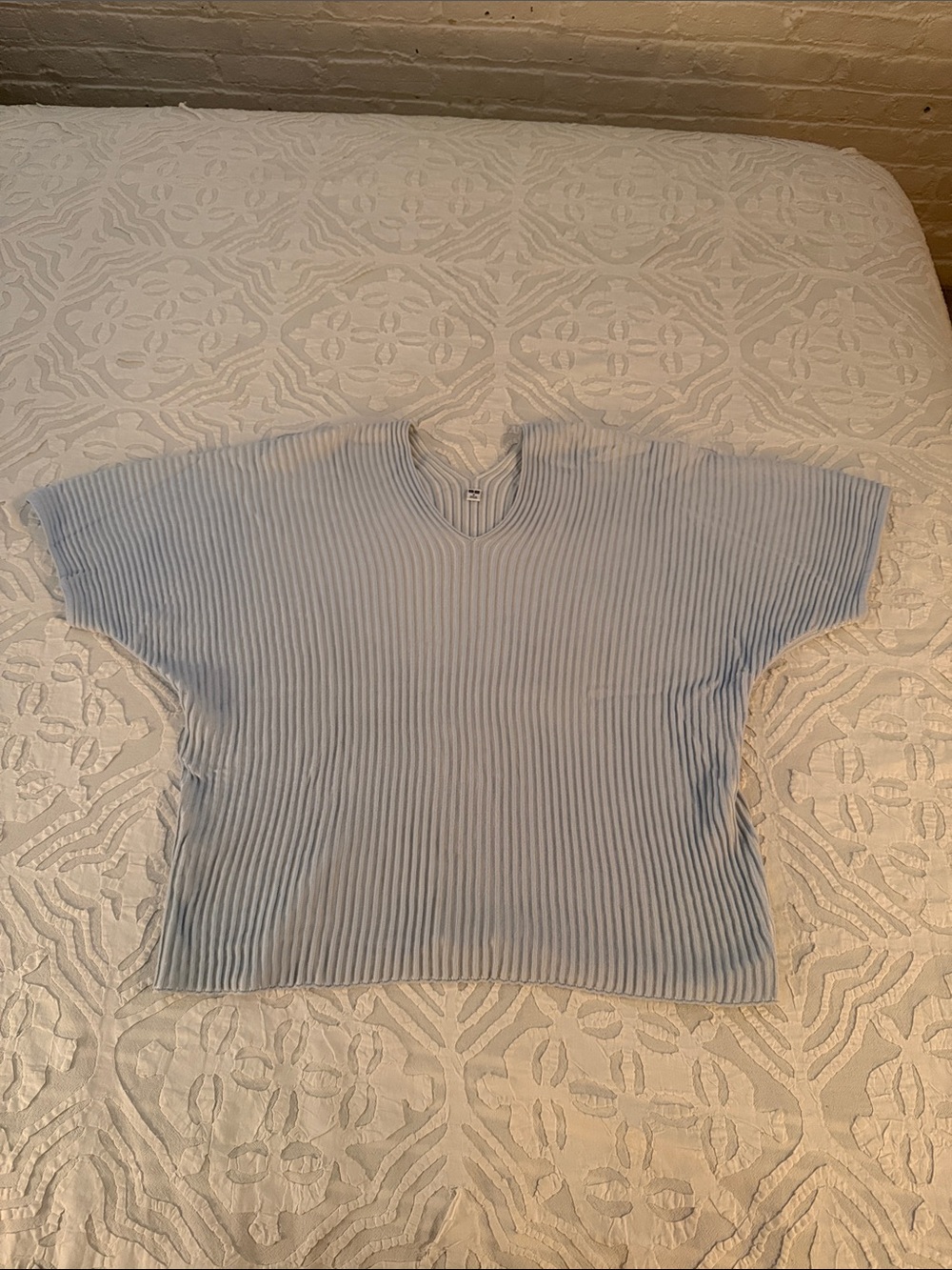 Uniqlo Pale Blue Ribbed V-Neck Sweater Top